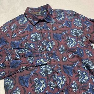 Scotch & Soda Men's M Long Sleeve Floral Button Up Shirt Burgundy Blue Paisley